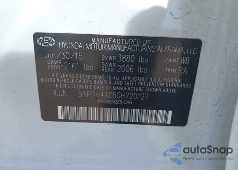 2016 Hyundai Elantra Se из США, поврежденный, VIN 5NPDH4AE5GH720127